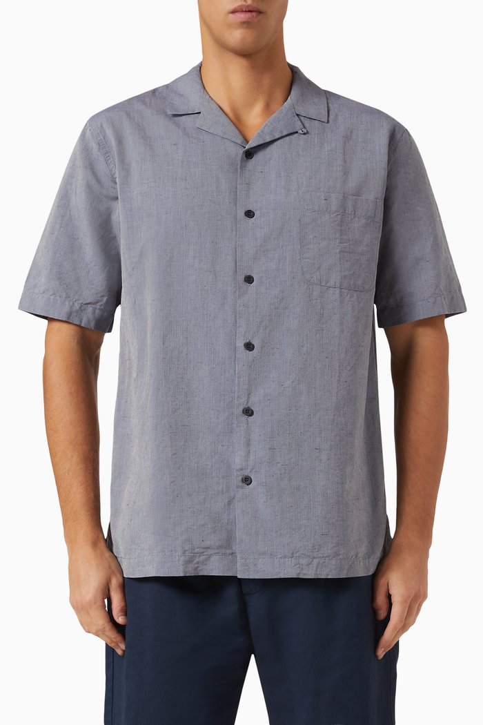 

Camp Collar Shirt in Linen Blend, Blue