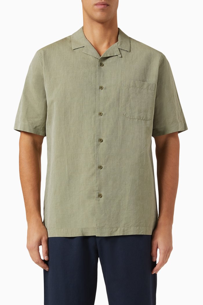 

Camp Collar Shirt in Linen Blend, Green