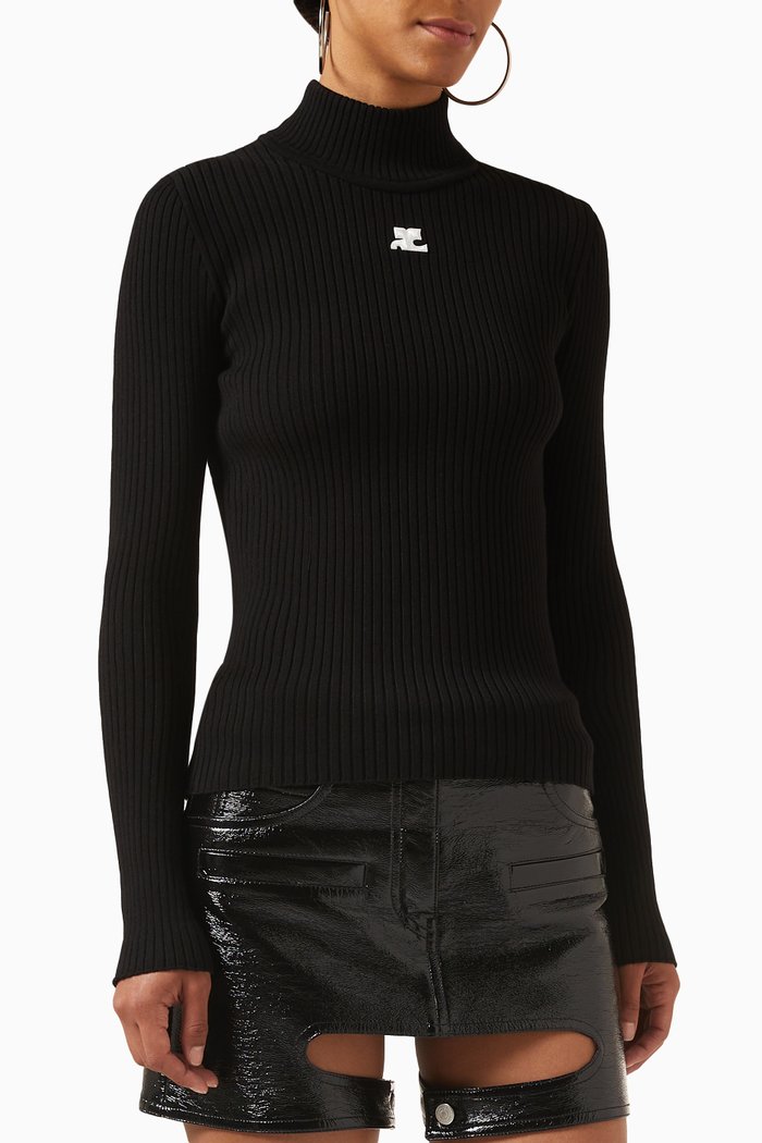 

Rib-knit Reedition Sweater in Viscose Blend, Black