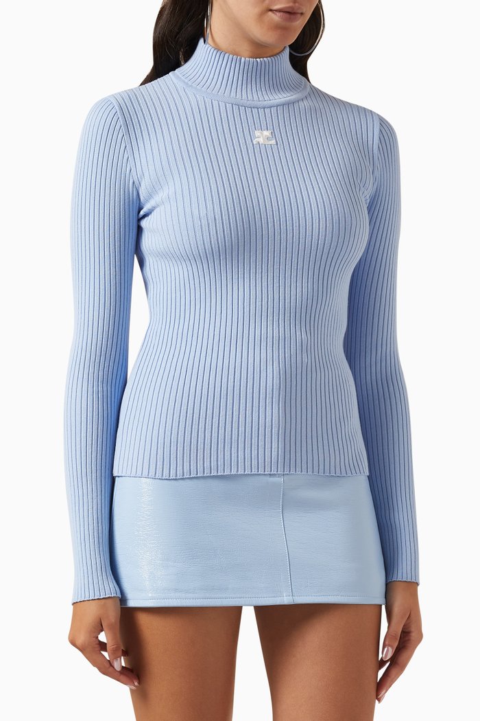 

Rib-knit Reedition Sweater in Viscose Blend, Blue