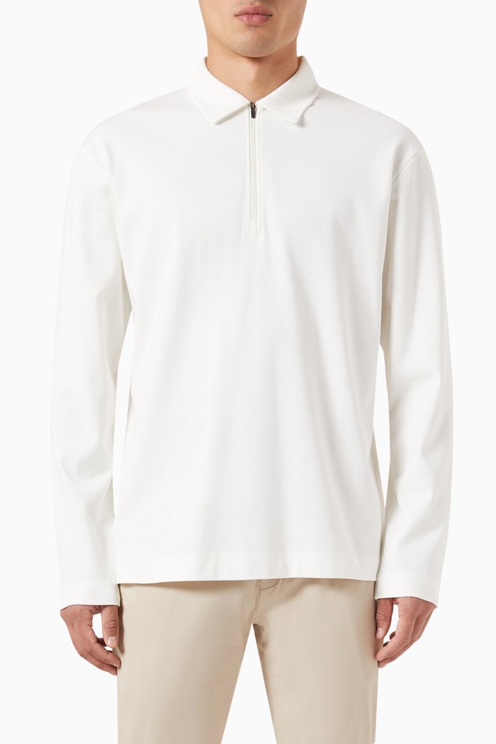 

Heavyweight Half-zip Polo Shirt in Brushed Cotton, Neutral