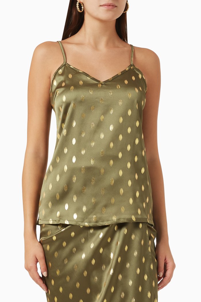 

Gold-fleck Cami Top in Satin, Green