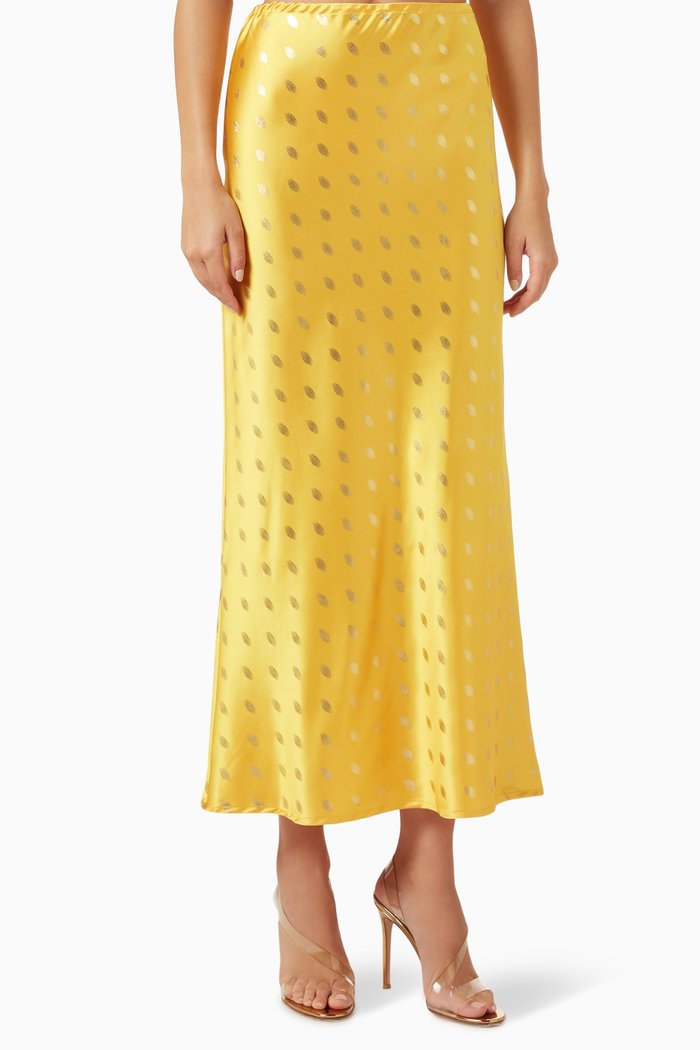 

Dorris Gold-fleck Maxi Skirt in Satin, Yellow