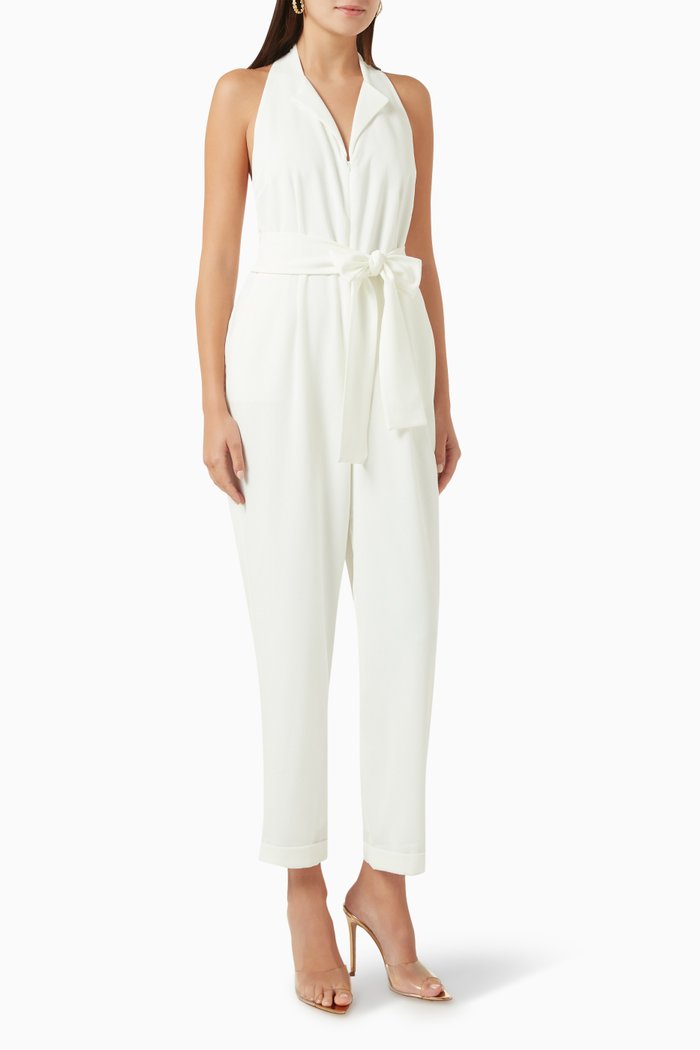 

Kaz Halterneck Jumpsuit in Satin, White