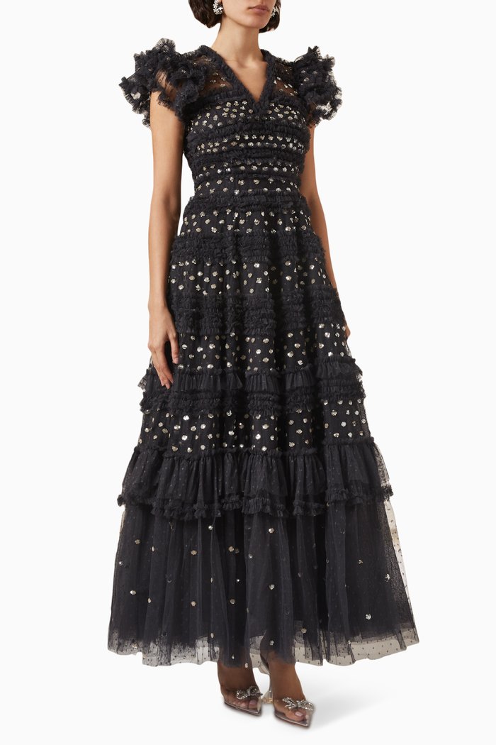 

Vivian Sequin Gown in Tulle, Black
