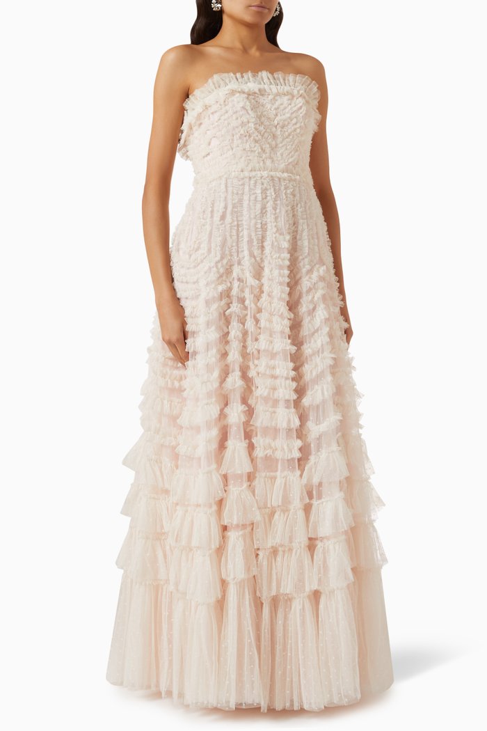

La Vie En Rose Strapless Gown in Tulle, Pink