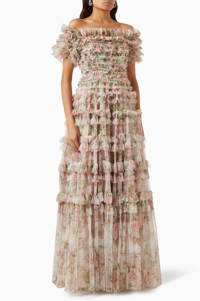 

English Rose Lisette Off-shoulder Gown in Nylon, Multicolour