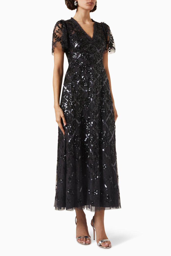 

Garden Lattice Gown in Tulle, Black