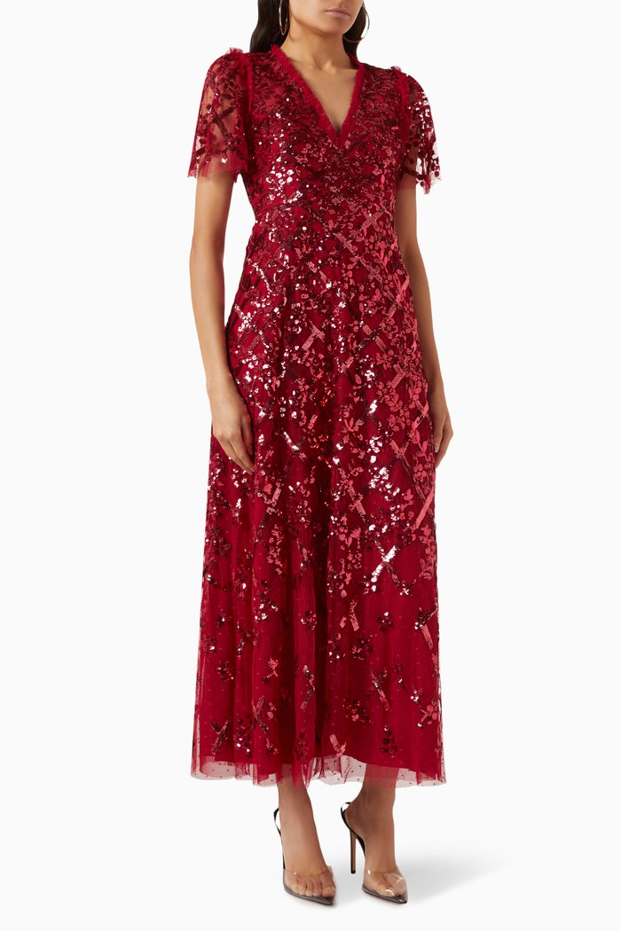 Garden Lattice Gown in Tulle, Red