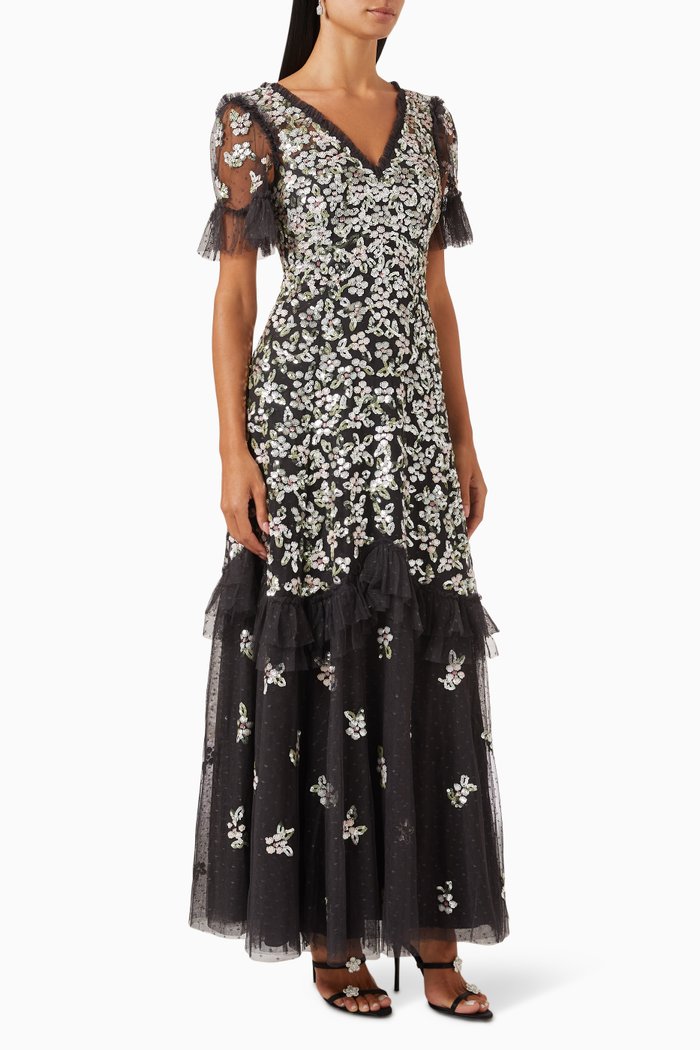 

Raina Sequin Gown in Tulle, Black