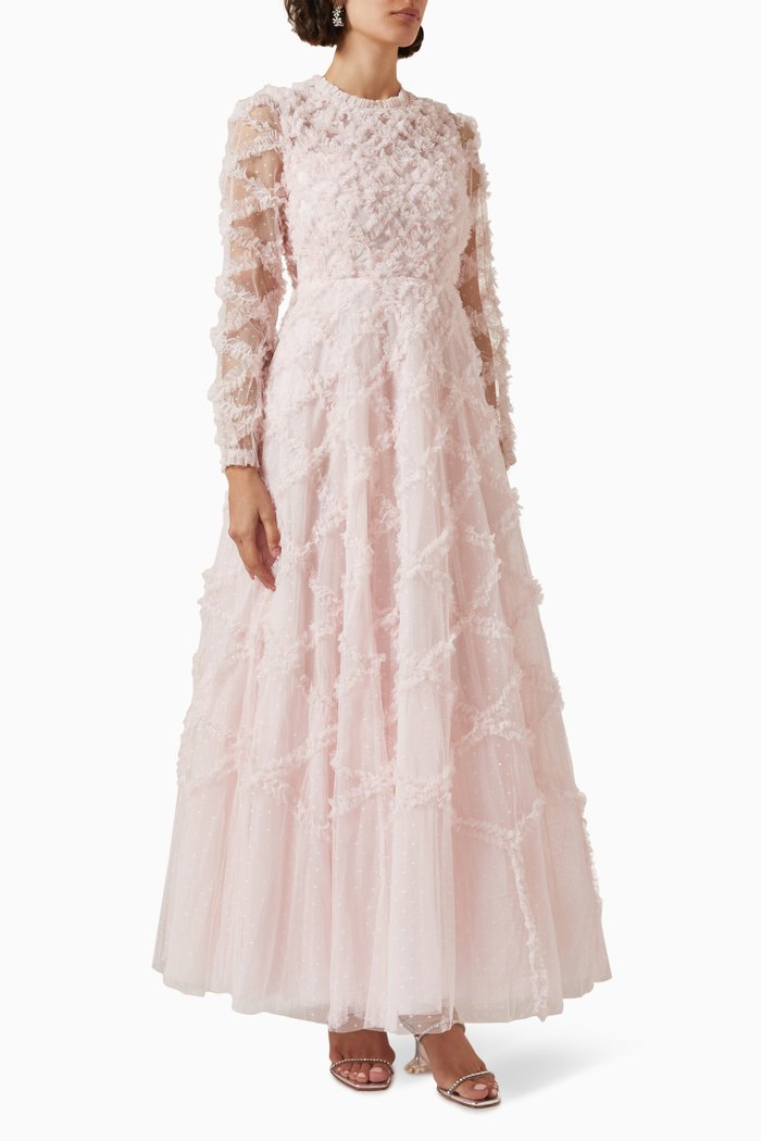 

Evelyn Long-sleeve Gown in Tulle, Pink