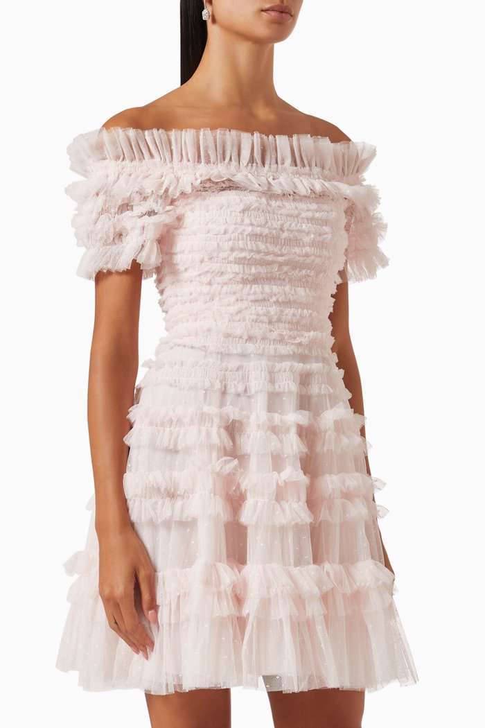 Lisette Off-shoulder Mini Dress in Tulle, Pink