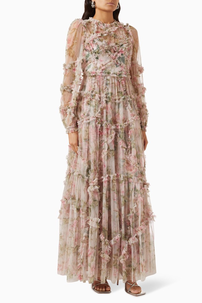 

English Rose Diamond Ruffle Gown, Multicolour