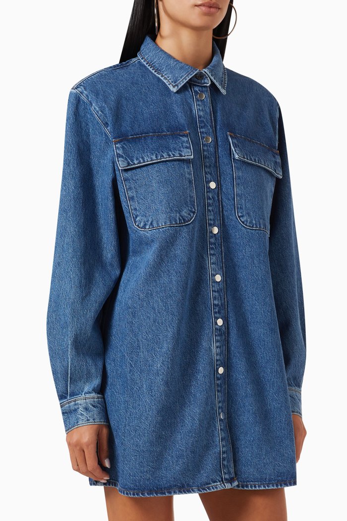 

A-line Shirt Dress in Rigid-denim, Blue