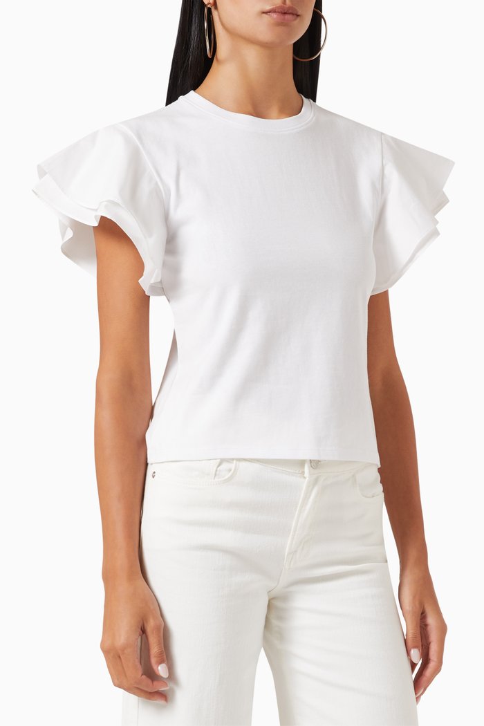 

Flounce Crewneck T-shirt in Cotton-jersey, White