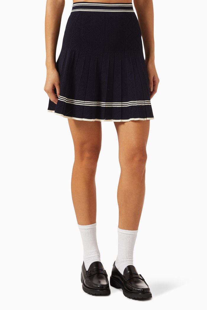 

Fable Pleated Mini Skirt in Pointelle Knit, Blue