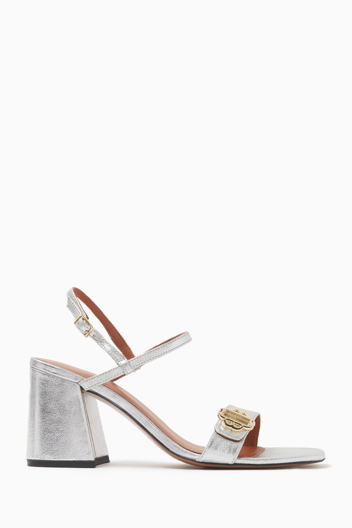 Filomena Logo Sandals in Leather, Silver