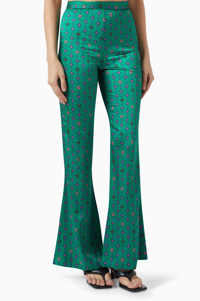 

Deschamps Geometric-print Flared Pants, Green