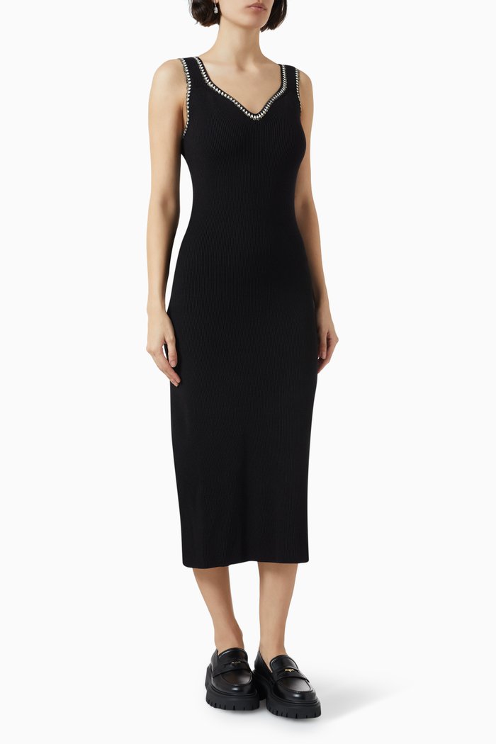 

Rimocrochet Ribbed Midi Dress in Viscose-blend Knit, Black