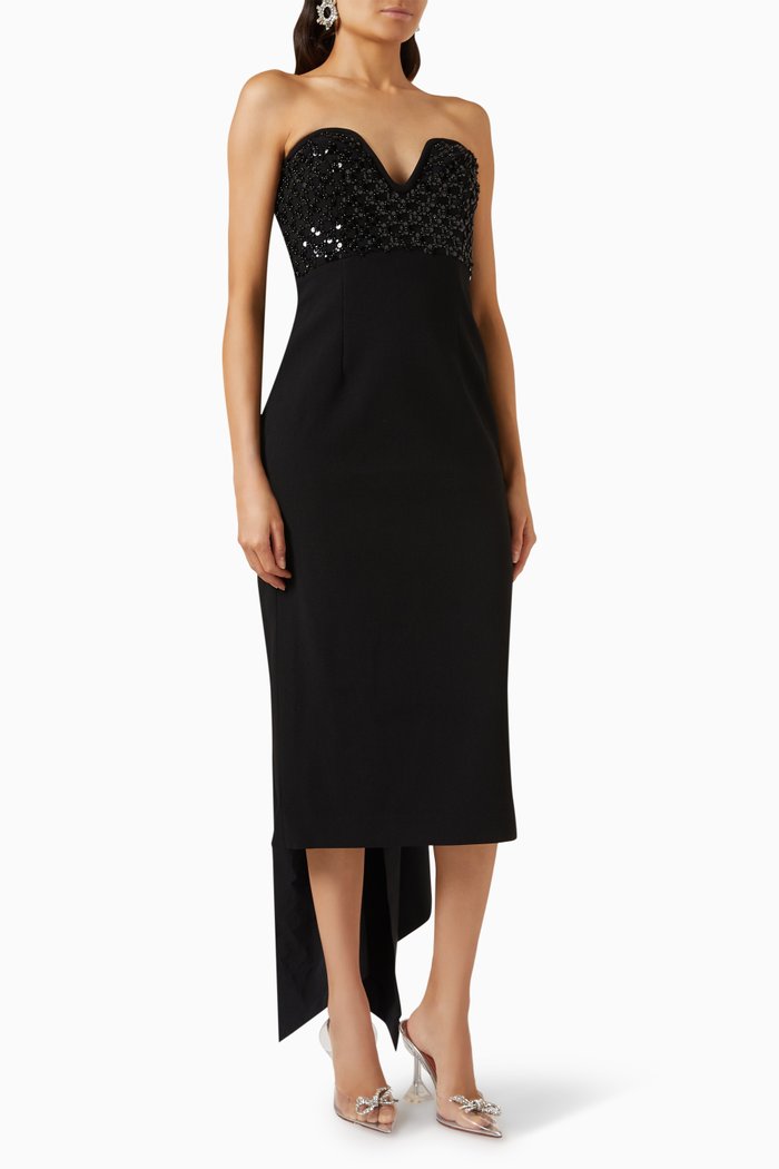 

Marie Bow Midi Dress in Cady, Black