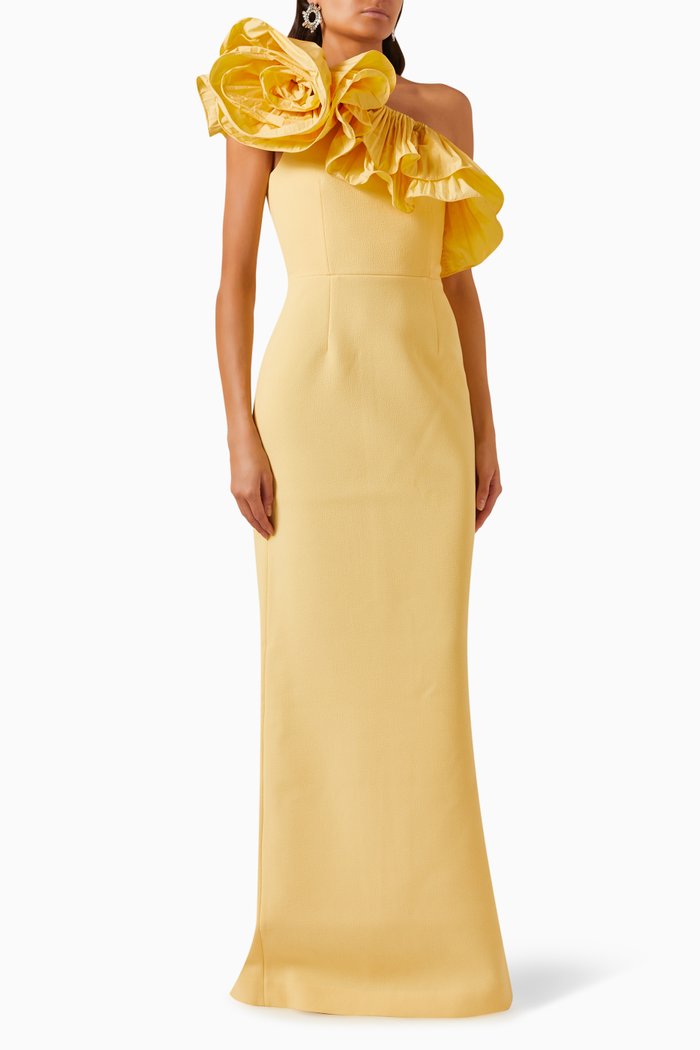 

Chloe Ruffled Gown in Crêpe & Taffeta, Yellow
