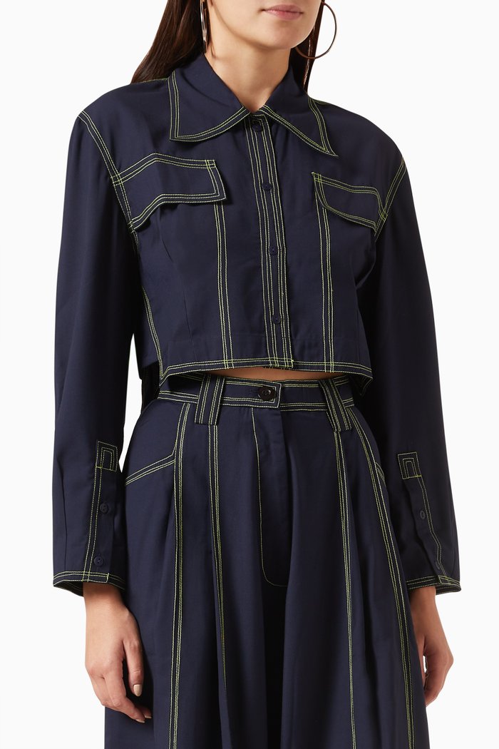 

Contrast-stitch Crop Shirt in Suiting, Blue