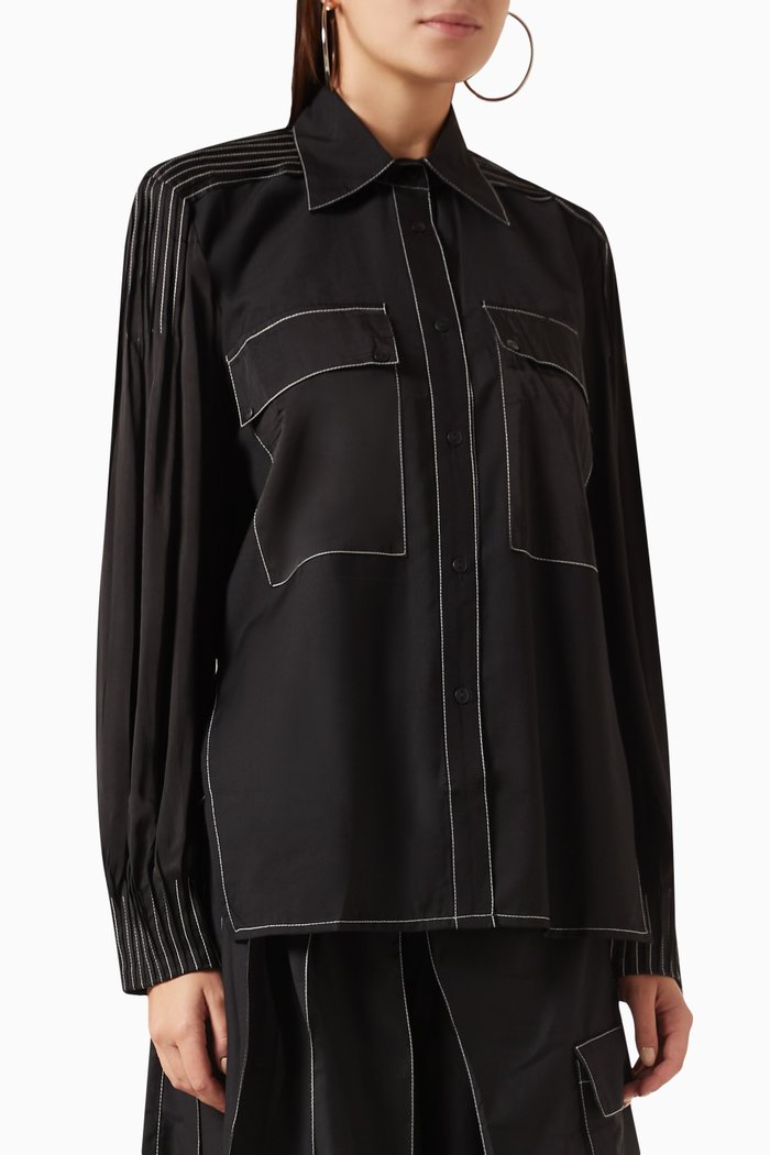 Contrast-stitch Shirt in Suiting, Black
