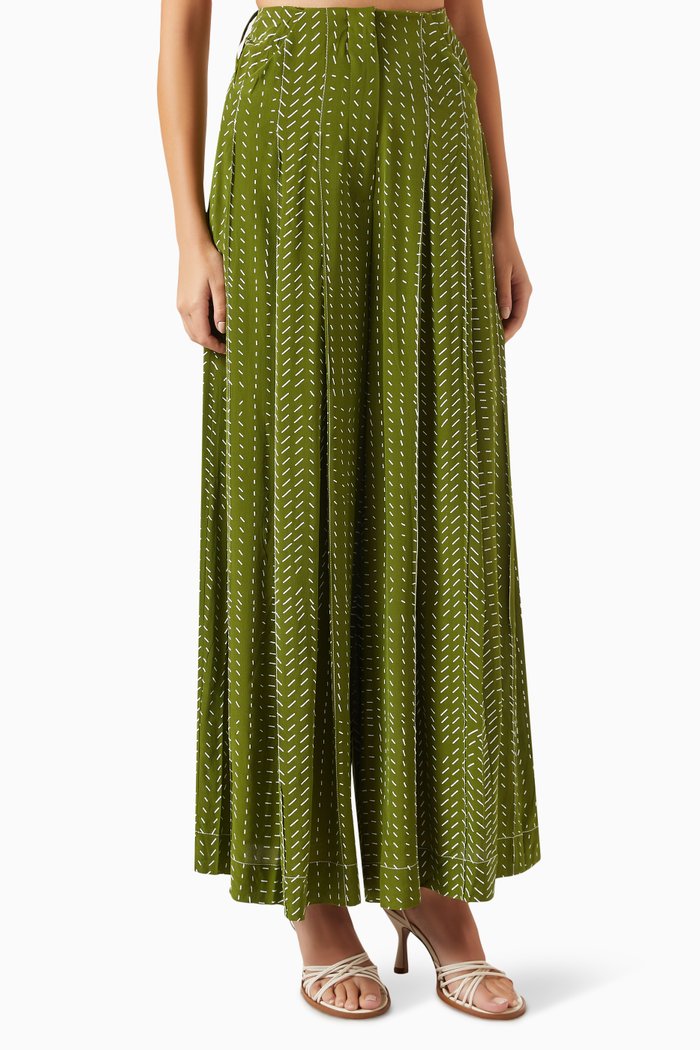 

Pleated Printed Pants in Crepe, Green