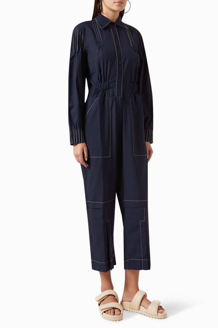 Pintuck Jumpsuit in Suiting, Blue