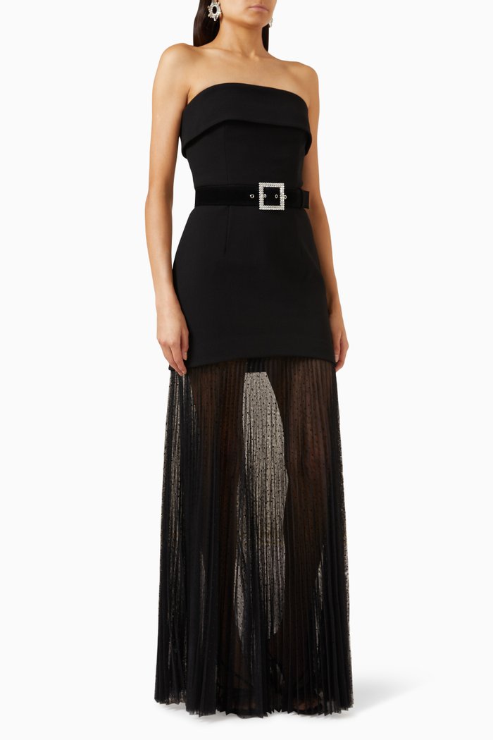 

Yvonne Strapless Gown in Crêpe & Tulle, Black