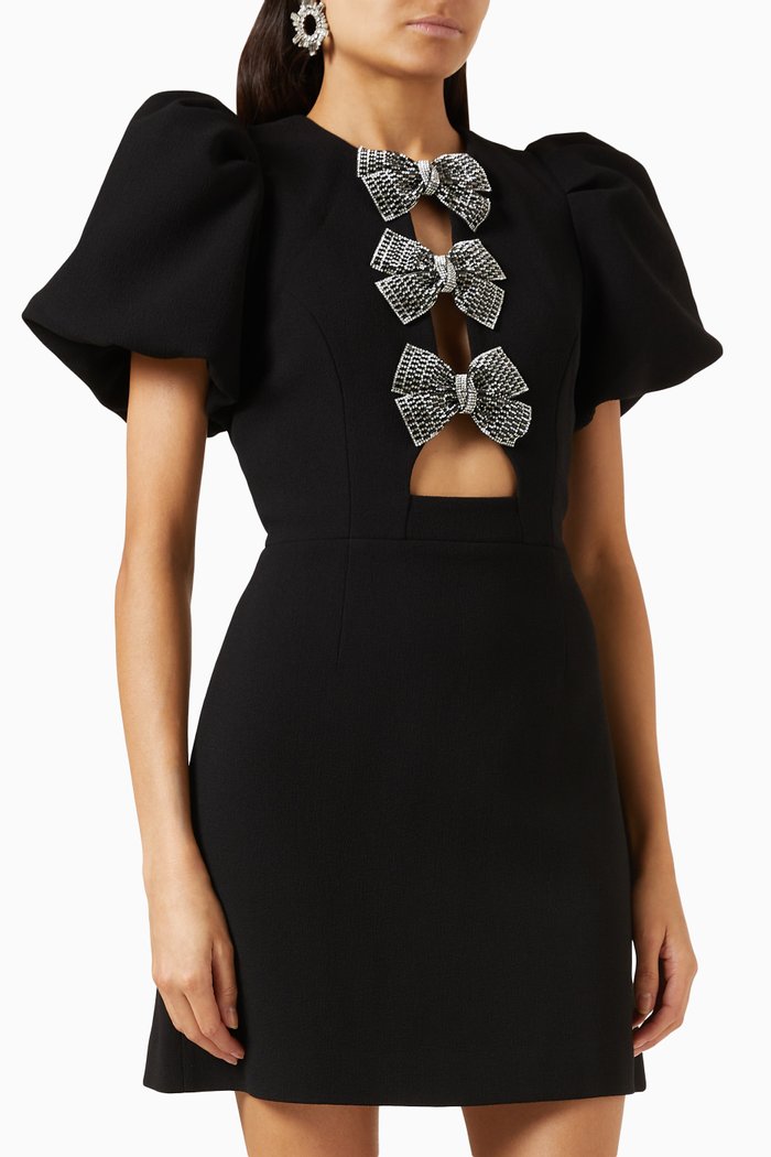 

Yvonne Embellished-bow Mini Dress in Crêpe, Black