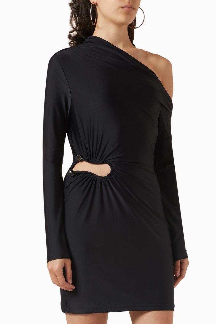 Asymmetric Embellished Mini Dress, Black