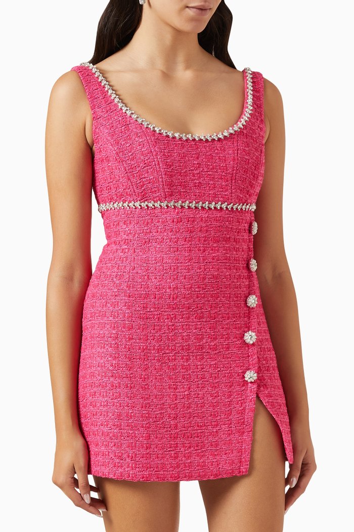 

Embellished Mini Dress in Bouclé Fabric, Pink