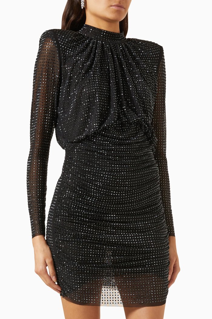 

Rhinestone Embellished Mini Dress in Mesh, Black