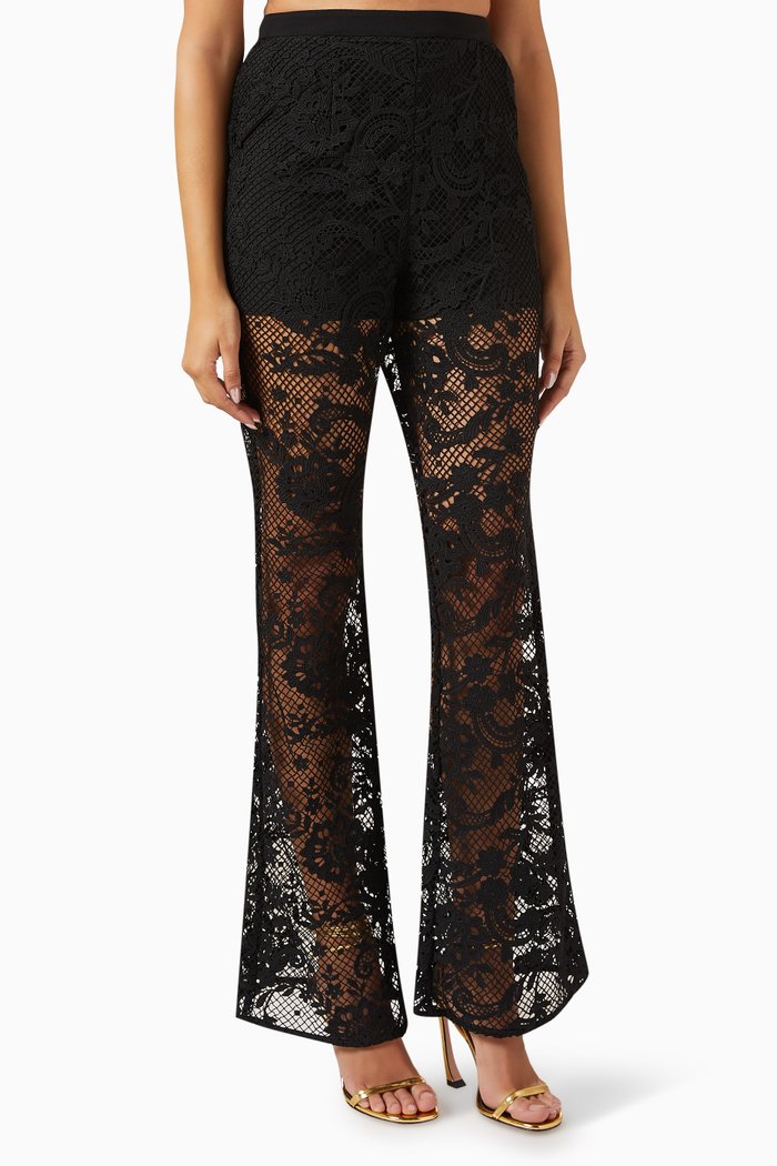 

High-rise Flared Pants in Lace, Black