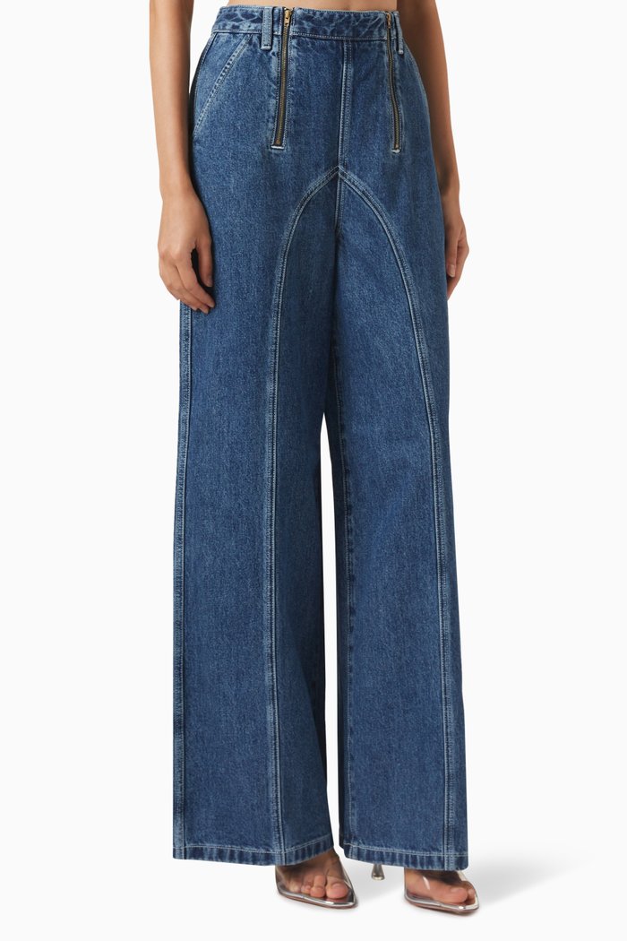 

Stitched High-rise Wide-leg Jeans in Cotton, Blue