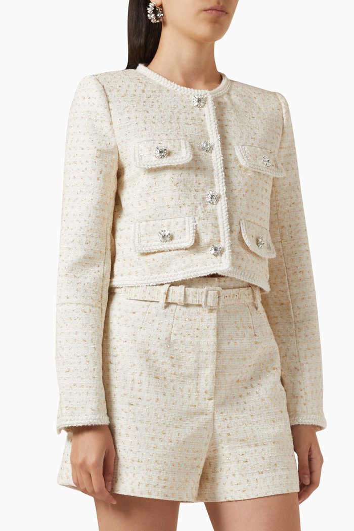 Embellished Cropped Jacket in Bouclé, Neutral