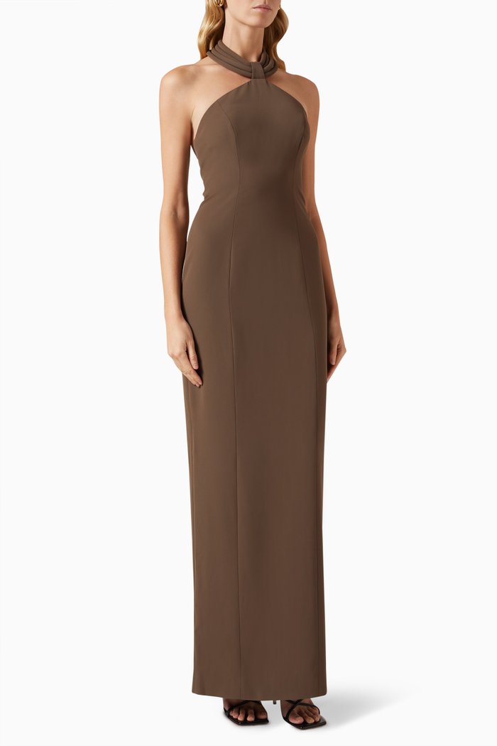 

Lenox Maxi Dress in Crepe, Brown