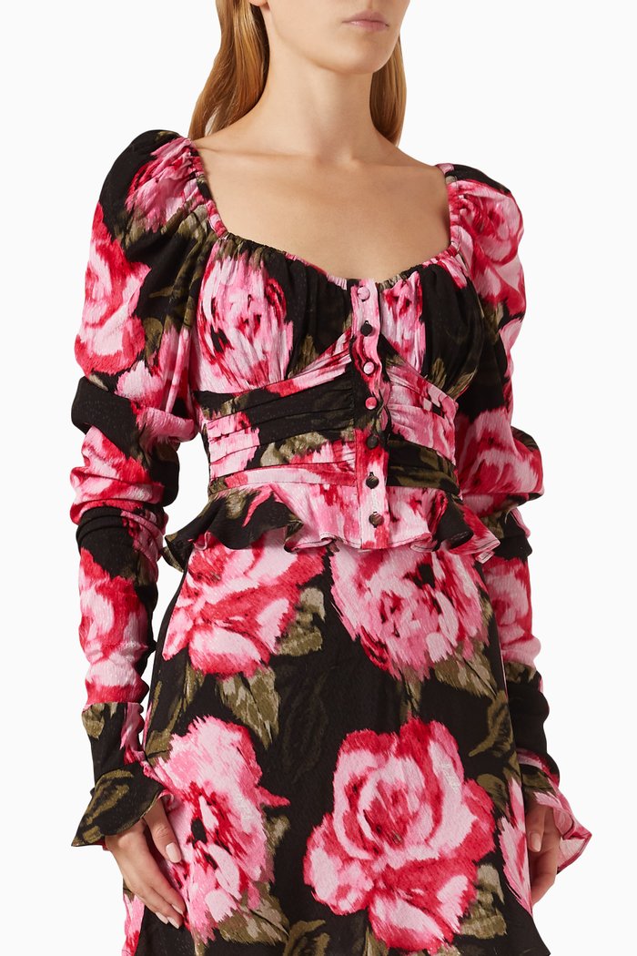 

Floral Jacquard Buttoned Blouse in Viscose, Pink