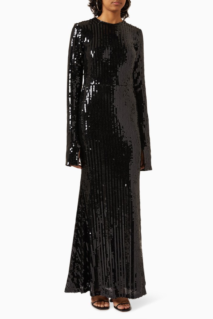 Sequin-embellished Maxi Dress, Black