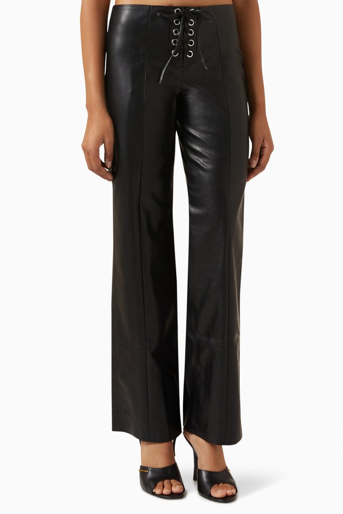 Lace-up Low-waist Pants, Black