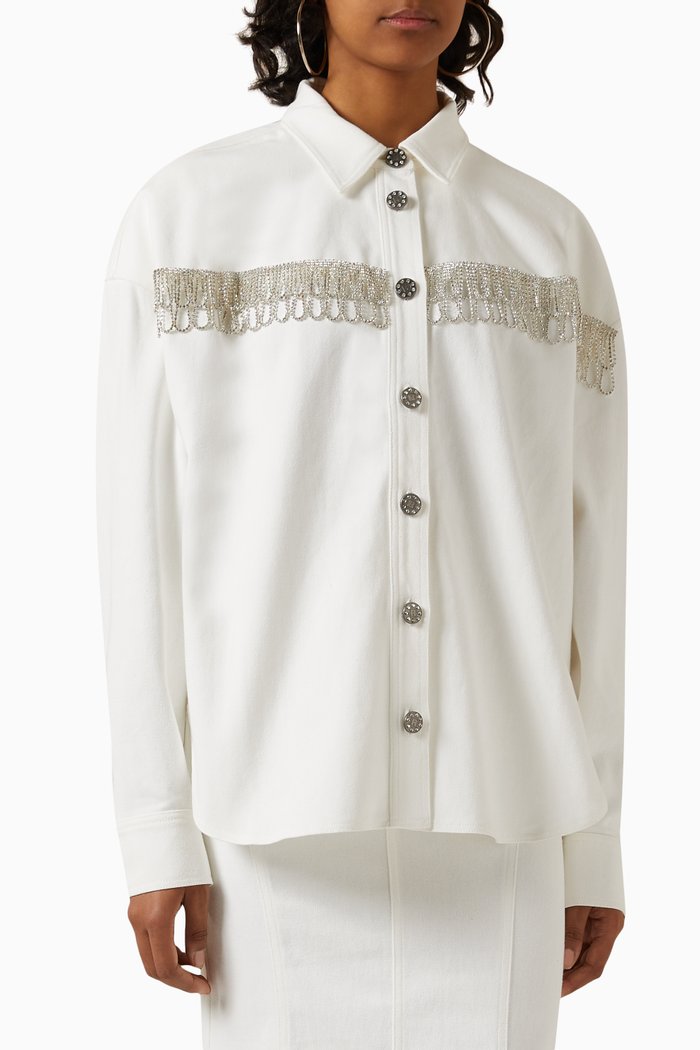 

Crystal-embellished Oversized Shirt in Organic Twill, White