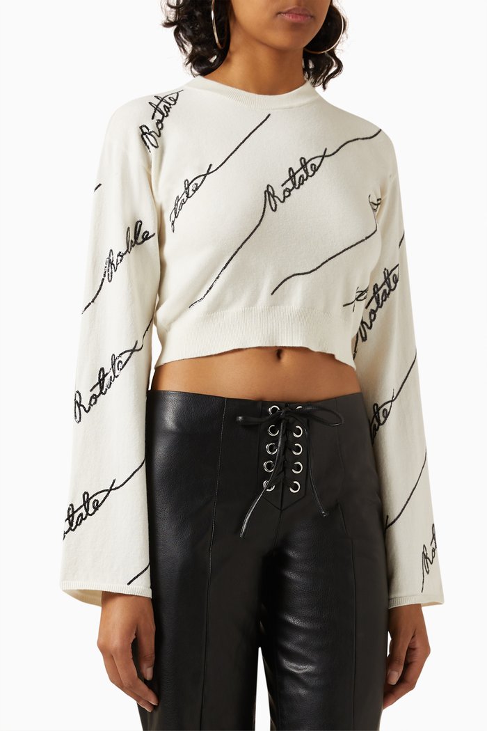 Sequin Logo Sweater in Organic Cotton-blend, White