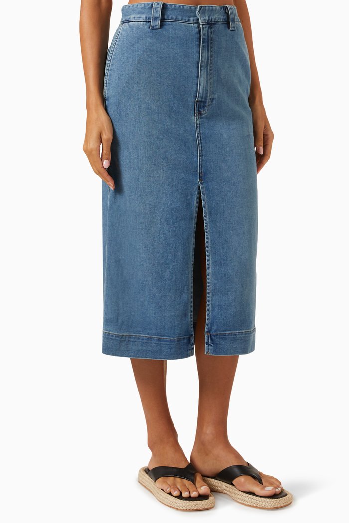 

Soft-touch Slit Midi Skirt in Denim, Blue