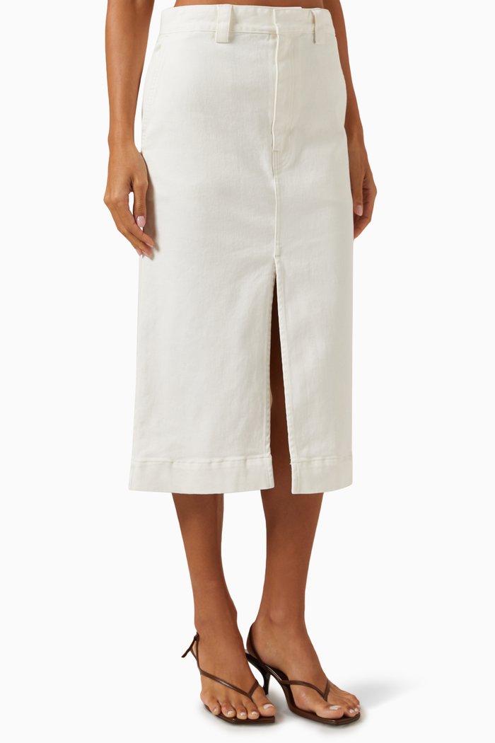 

Soft-touch Slit Midi Skirt in Denim, Neutral