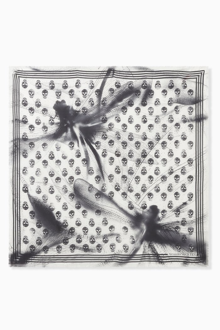 

Dragonfly Skull-print Scarf in Modal, White