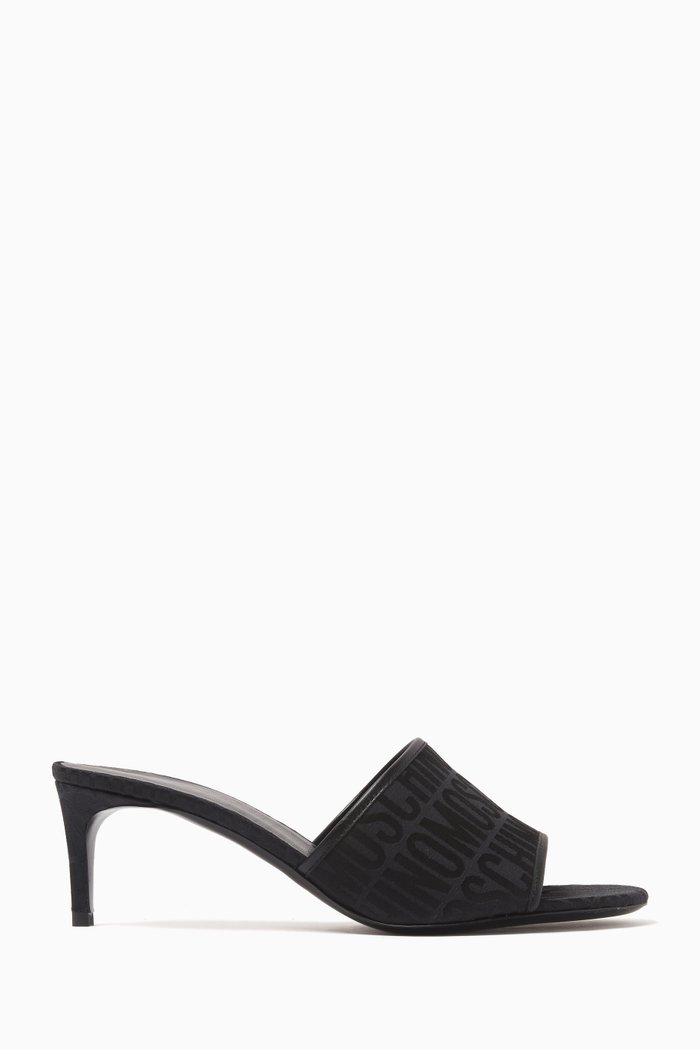 

All-over Logo Mules in Coated Canvas & Leather, Black
