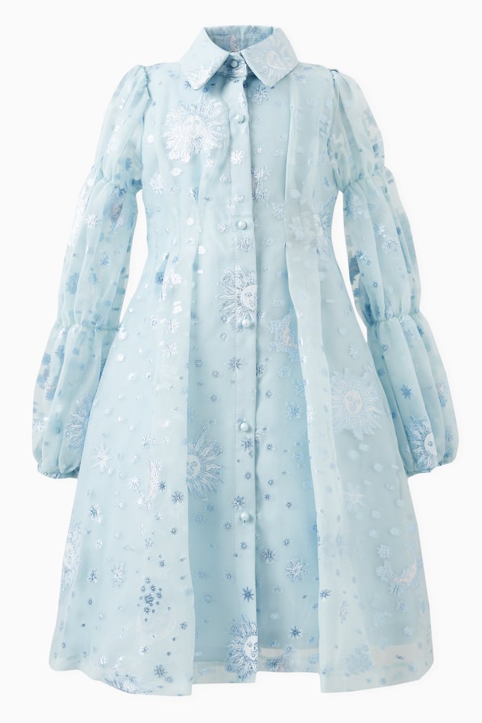 

Embroidered Dress in Jacquard, Blue
