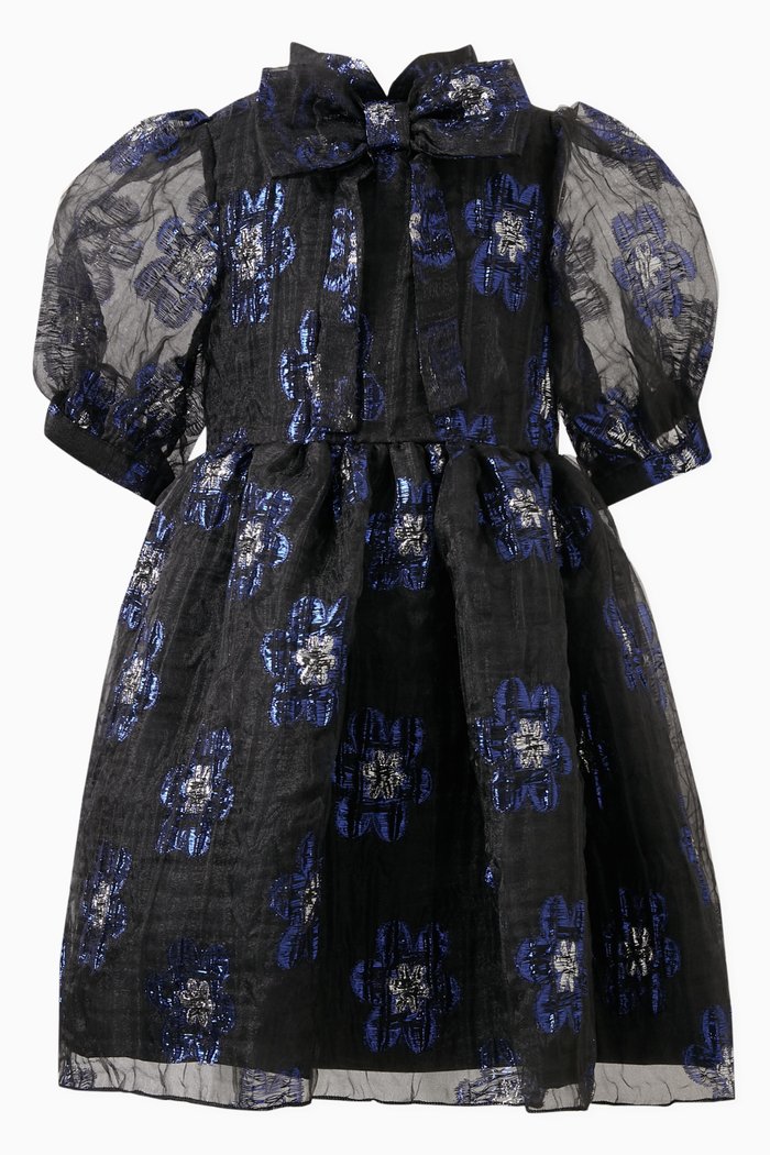 

Floral Print Dress in Jacquard, Blue