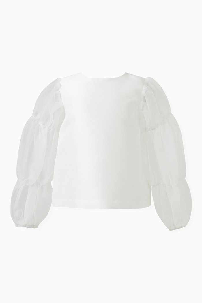 

Transparent Sleeves Top in Cotton, White